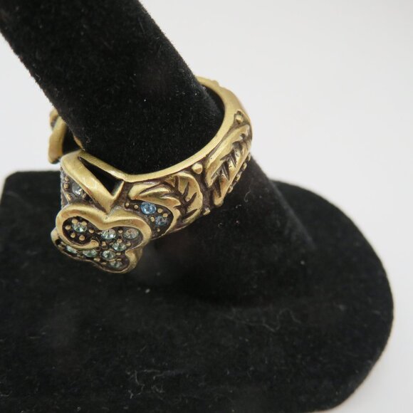 Heidi Daus Signed Green and Multi Color Crystals Brass Tone Ring Size 5 - Picture 5 of 10